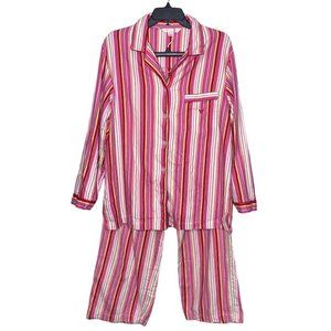 Vintage Victoria's‎ Secret M Pink Red Striped Flannel Cotton Pajama Set